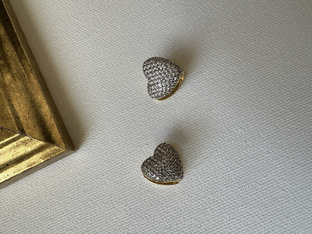 Çelik Gold 2 Taraflı Kalp Desen Mini Küpe