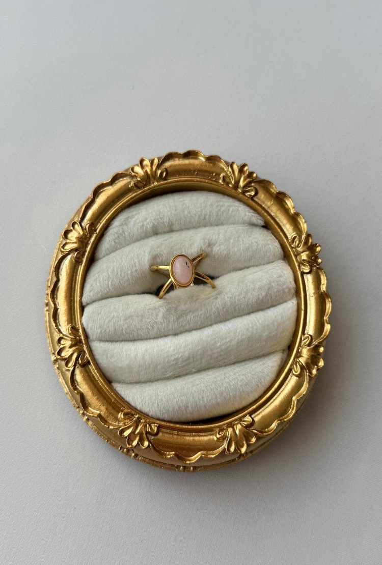 Pembe taşlı ayarlanabilir çelik gold yüzük