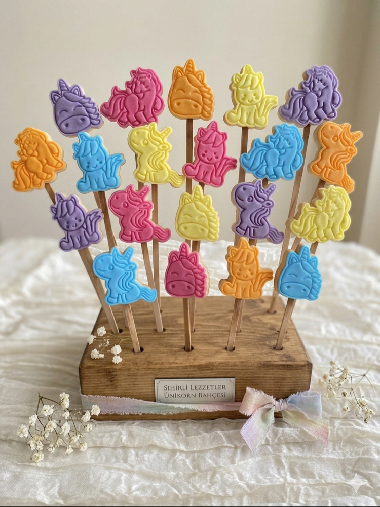 Renkli lolipop unicorn kurabiye (10 adet) 