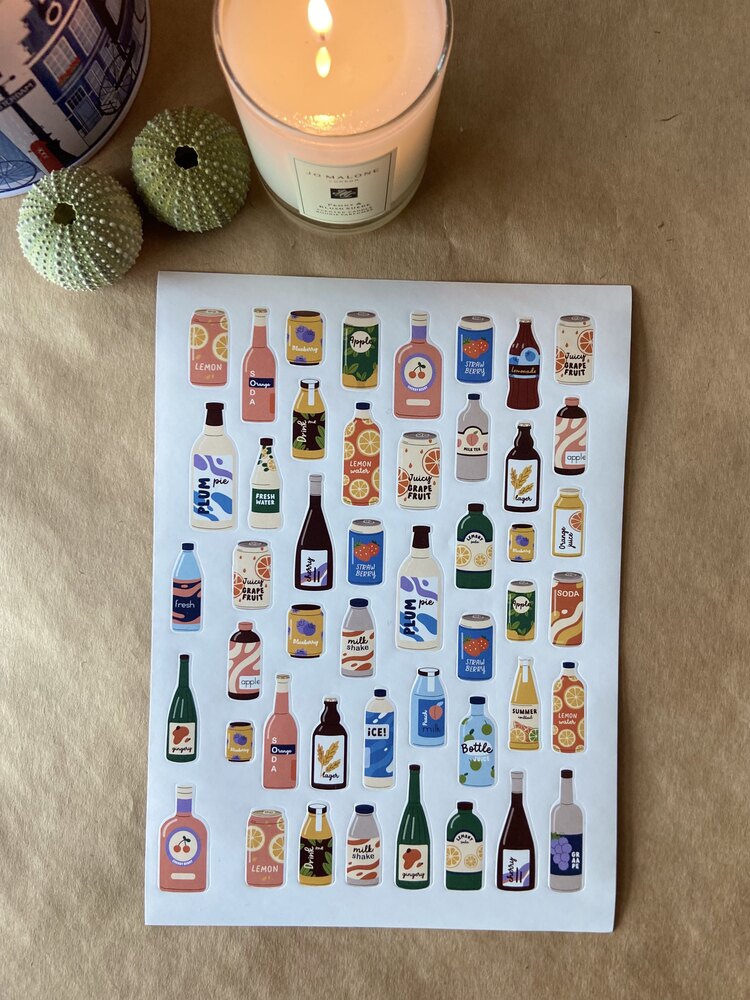 Renkli stickerlar Mutfak aletleri,şişe,konserve temaları