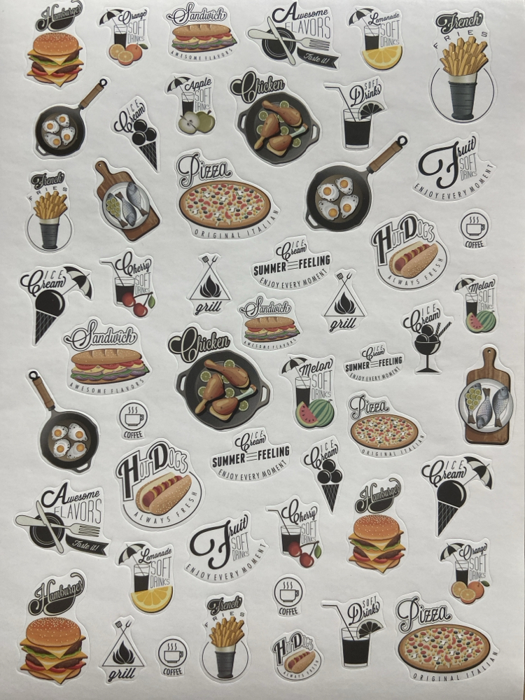 Renkli stickerlar Mutfak aletleri,şişe,konserve temaları