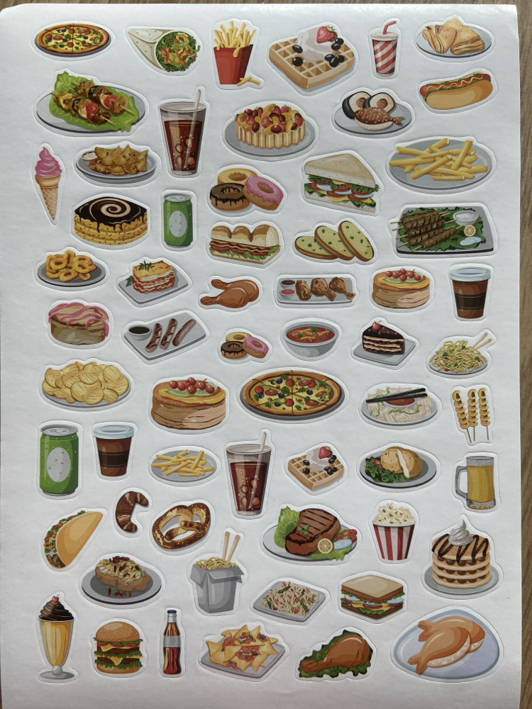 Renkli stickerlar Mutfak aletleri,şişe,konserve temaları