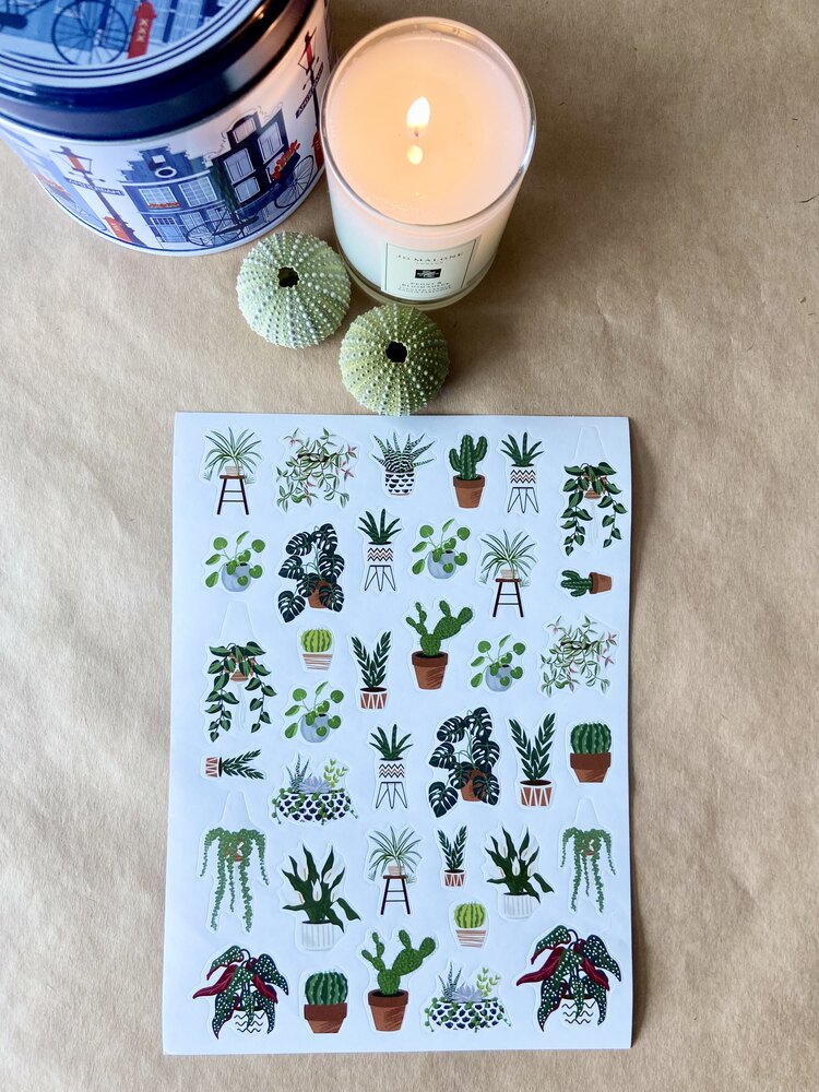 Renkli stickerlar Yeşil yapraklı,saksı bitkileri
