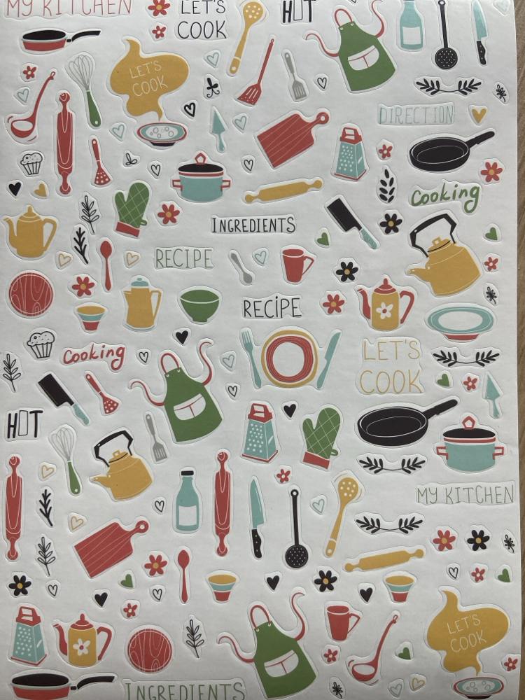 Renkli stickerlar Mutfak aletleri,şişe,konserve temaları