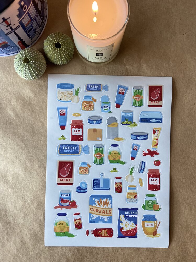 Renkli stickerlar Mutfak aletleri,şişe,konserve temaları
