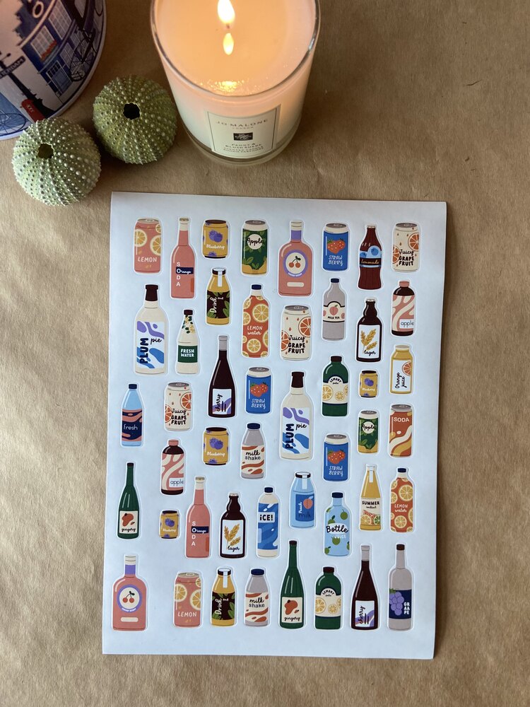 Renkli stickerlar Mutfak aletleri,şişe,konserve temaları