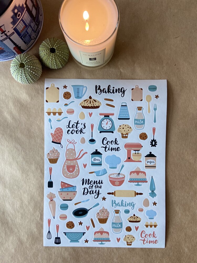 Renkli stickerlar Mutfak aletleri,şişe,konserve temaları