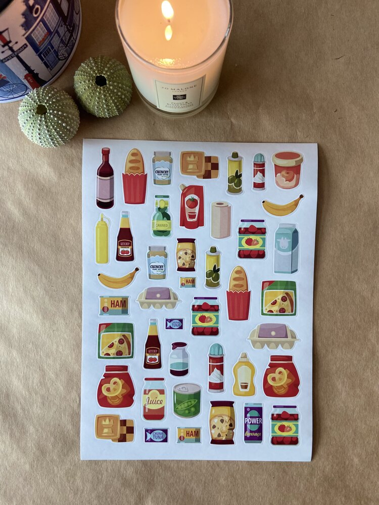 Renkli stickerlar Mutfak aletleri,şişe,konserve temaları