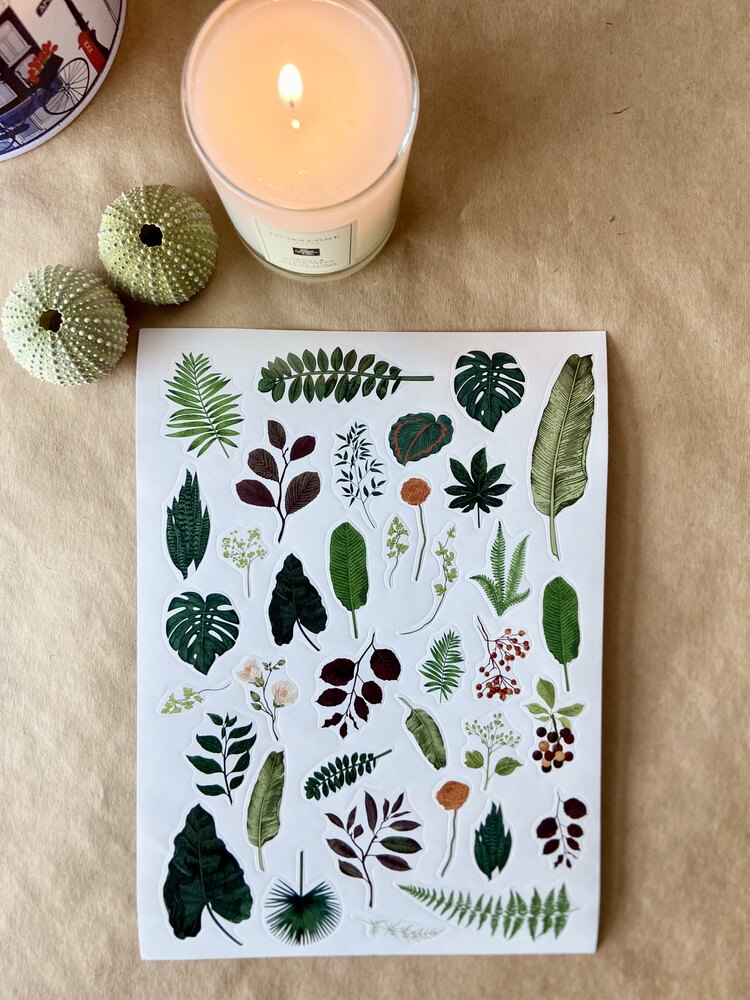 Renkli stickerlar Yeşil yapraklı,saksı bitkileri