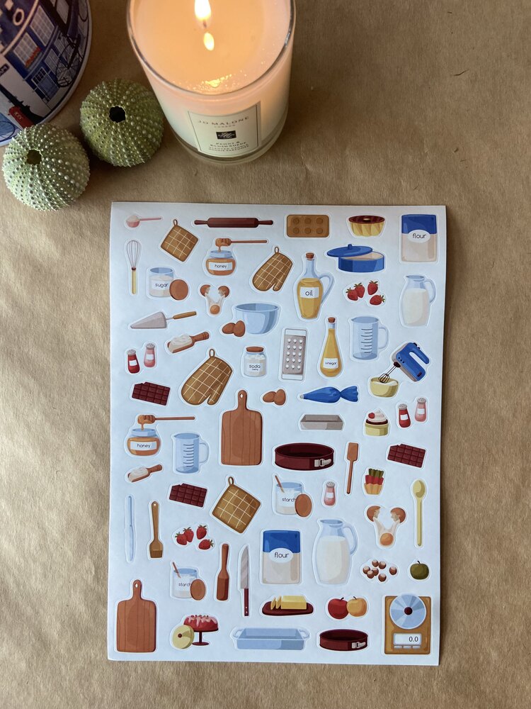 Renkli stickerlar Mutfak aletleri,şişe,konserve temaları