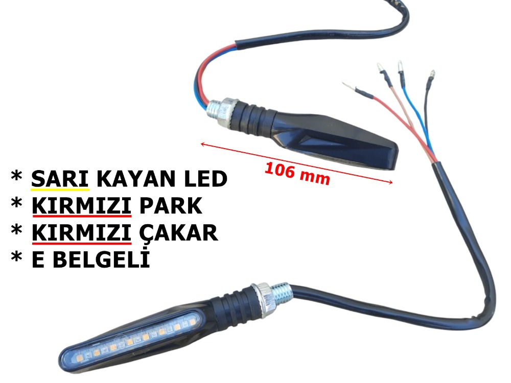 SİNYAL LED KAYAN İNCE-UZUN 2 Lİ SET (3 FONKSİYONLU)