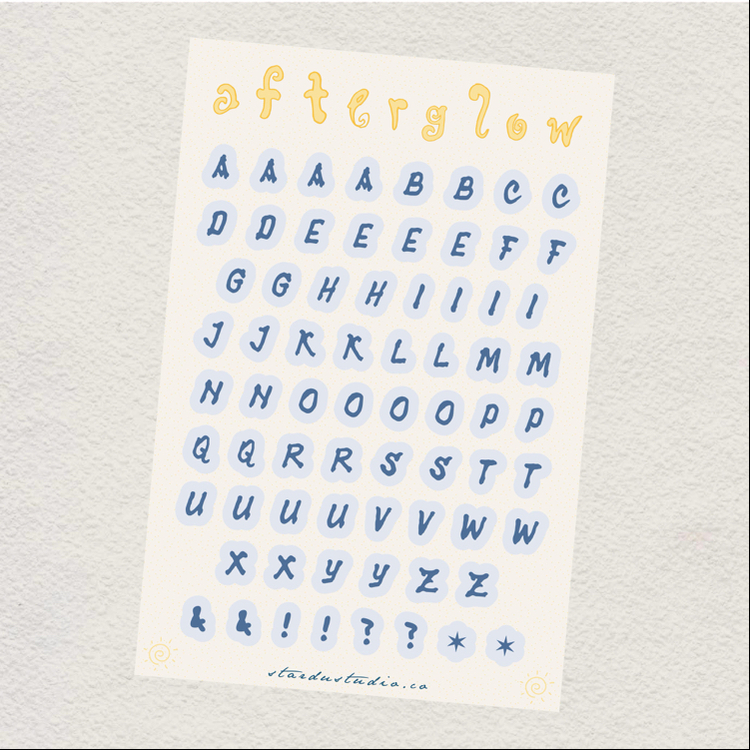 afterglow alfabe sticker sheet