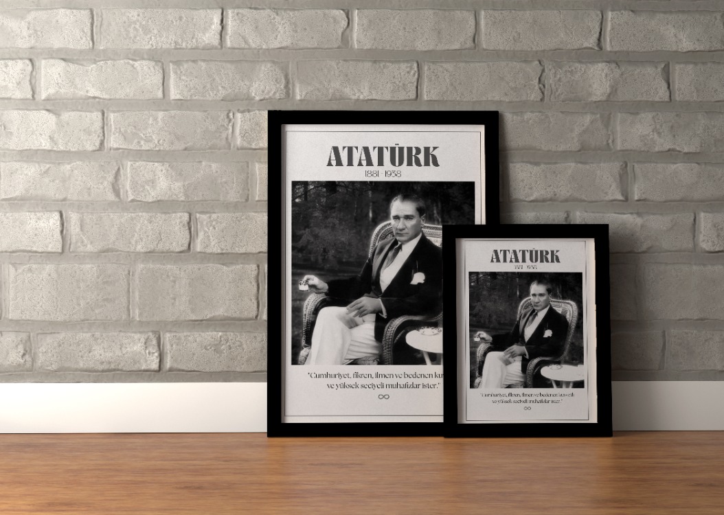 Atatürk Hasır Koltukta Nostaljik Tablo | "Cumhuriyet Muhafızları" Sözlü Poster