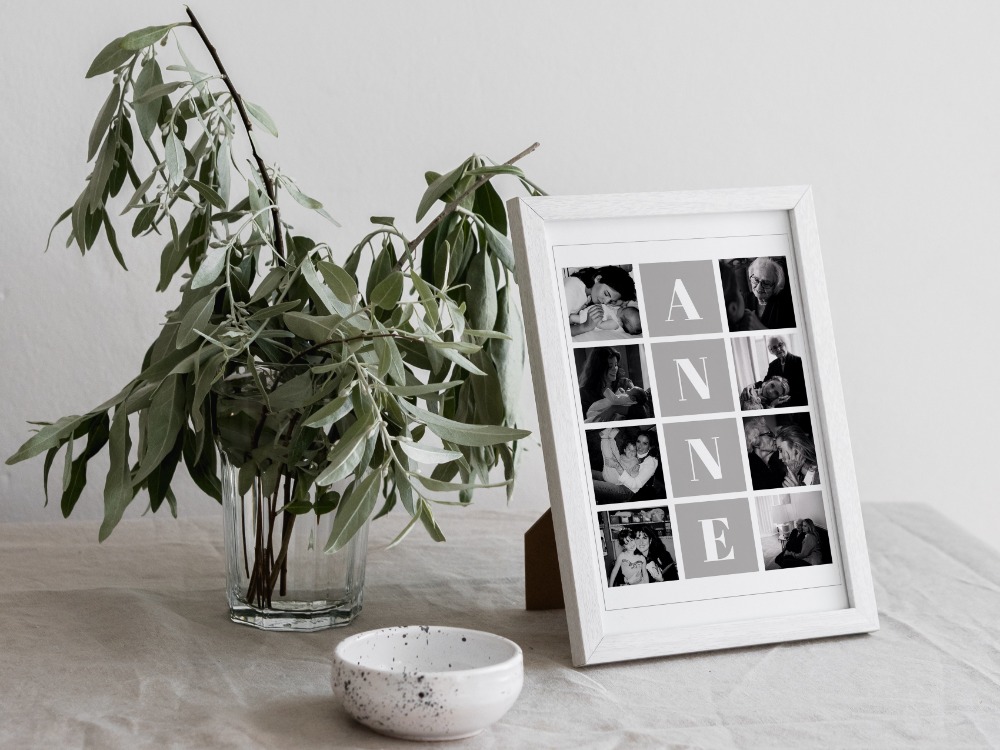 ANNE Harfli Fotoğraf Kolajı | 8 Kare Izgara Tablo | Anneler Günü Minimalist Hediye