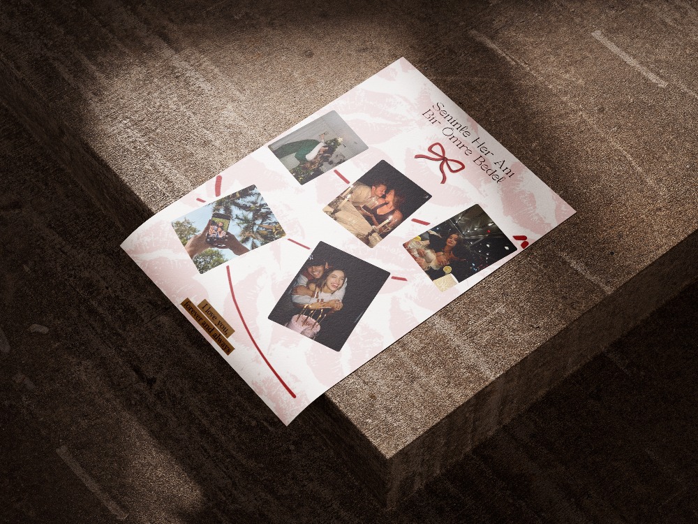 Seninle Her An" Öpücük Temalı Polaroid Kolaj Poster | Eğlenceli Tasarım