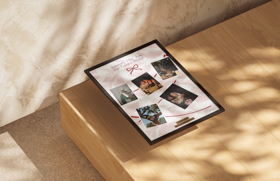 Seninle Her An" Öpücük Temalı Polaroid Kolaj Poster | Eğlenceli Tasarım