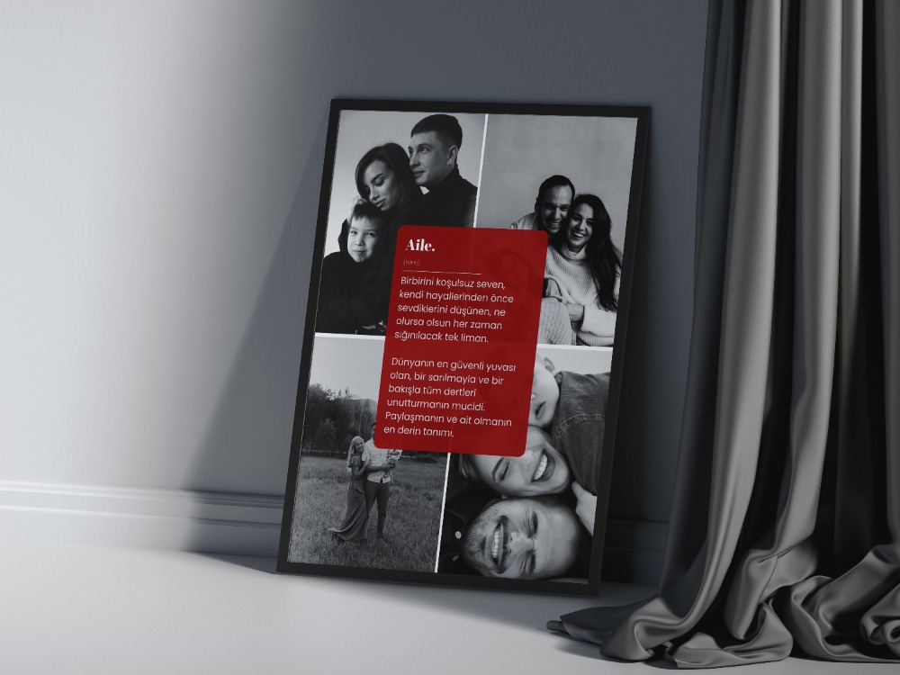 Minimalist Aile Tanımı Posteri | 4 Fotoğraflı Siyah Beyaz Kolaj Tablo