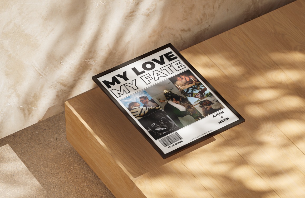 My Love My Fate" 4'lü Fotoğraf Kolajlı & İsimli Modern Poster Tasarımı