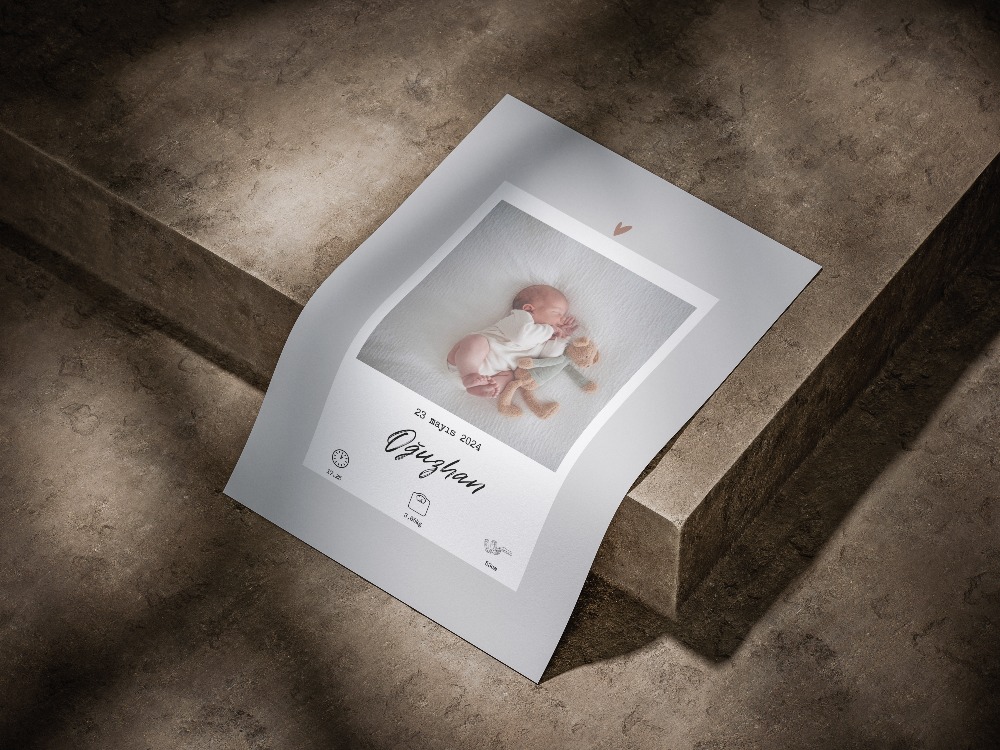 Polaroid Konseptli Bebek Doğum Posteri | Minimalist Yeni Doğan Hatıra Tablosu