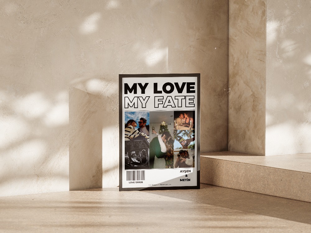 My Love My Fate" 4'lü Fotoğraf Kolajlı & İsimli Modern Poster Tasarımı