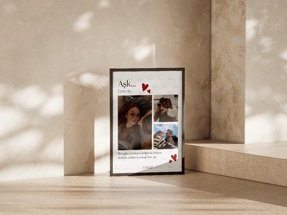 Kişiye Özel "Aşkın Tanımı" ve Tarih Detaylı 3'lü Kolaj Poster | Sevgililer Günü Hediy