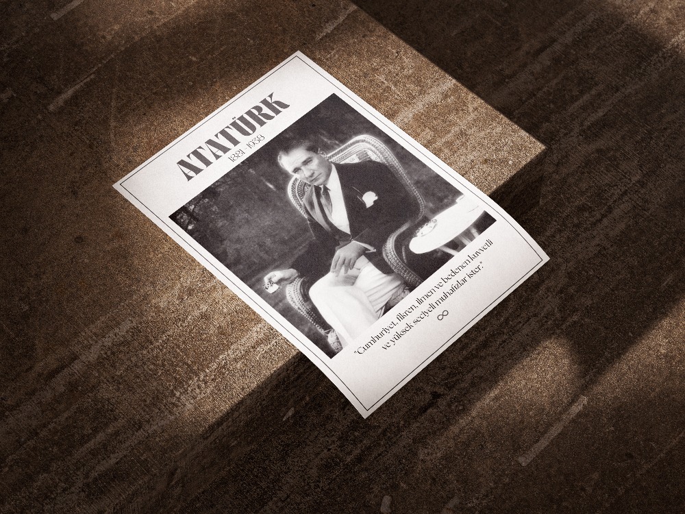Atatürk Hasır Koltukta Nostaljik Tablo | "Cumhuriyet Muhafızları" Sözlü Poster