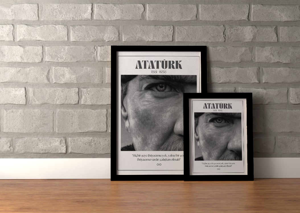 Atatürk Yakın Çekim Detaylı Portre | "Çalışkan Olmak" Sözlü Motivasyon Tablosu