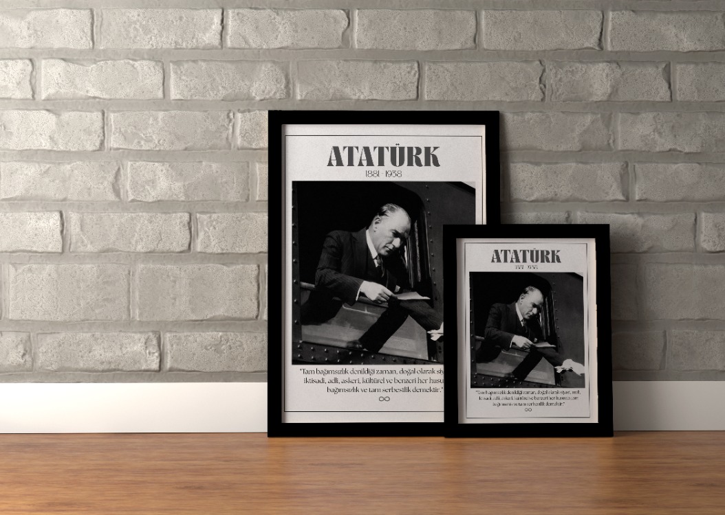 Atatürk Tren Penceresi Nostaljik Poster | "Tam Bağımsızlık" Sözlü Siyah Beyaz Tablo