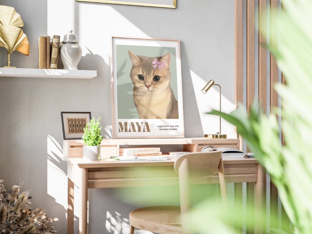 Kişiye Özel Kedi Portre Posteri | Minimal Tek Foto Evcil Hayvan Tasarımı