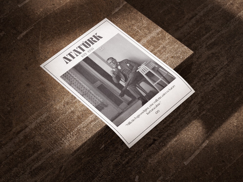 Atatürk Kahve İçerken Siyah Beyaz Tablo | "Milletin Azmi" Sözlü Nostaljik Poster