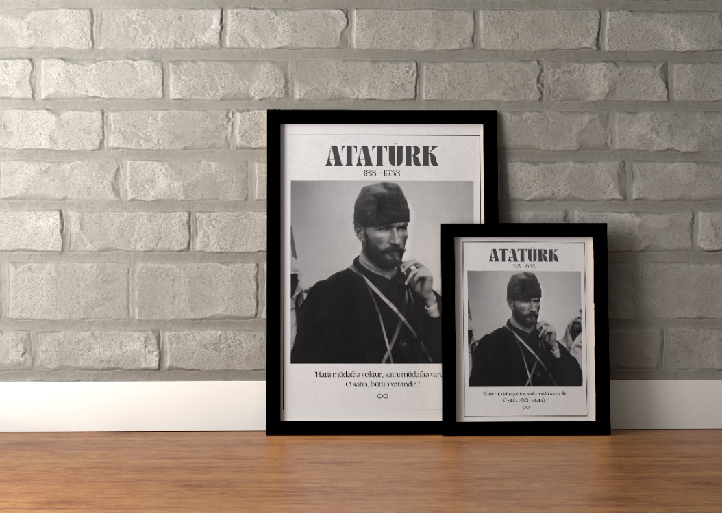 Gazi Mustafa Kemal Kalpaklı Askeri Poster | "Hattı Müdafaa Yoktur" Sözlü Tarih Tablosu