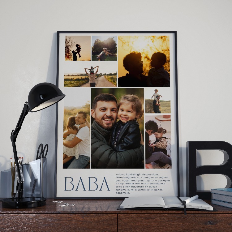 Babaya Kalpten Mesajlı Kolaj | En Samimi Babalar Günü Hediyesi | Kişiye Özel Fotoğraf Tablo