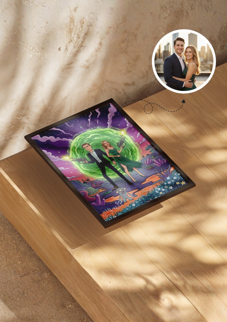 Kişiye Özel Rick and Morty Tarzı Çizim Portre | Yaratıcı Çift Hediyesi