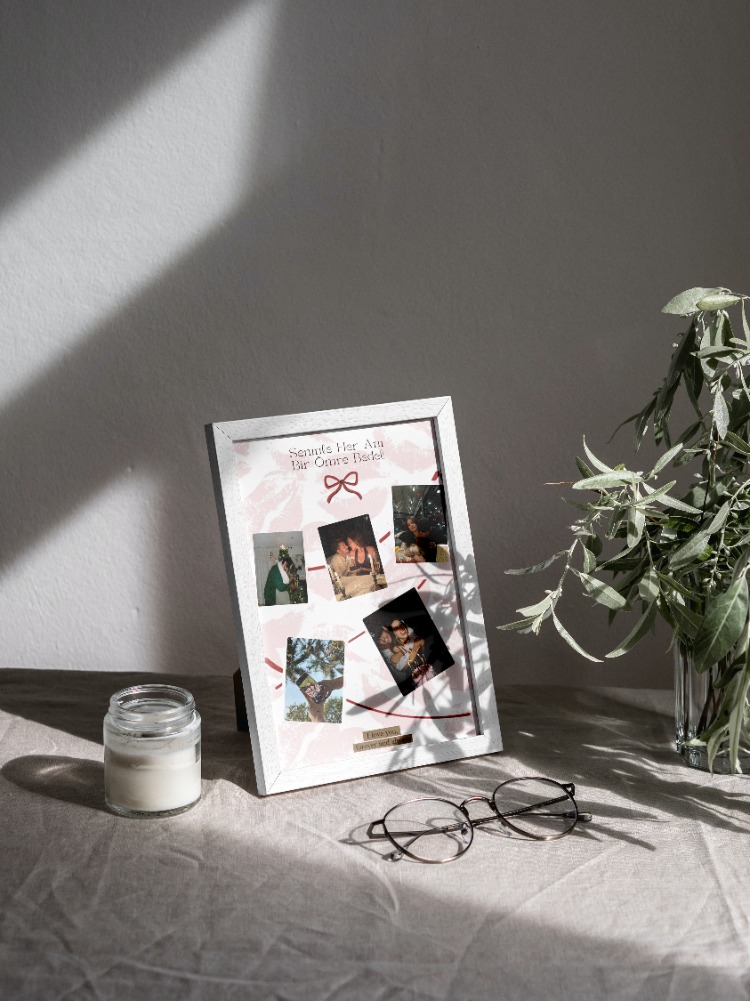 Seninle Her An" Öpücük Temalı Polaroid Kolaj Poster | Eğlenceli Tasarım