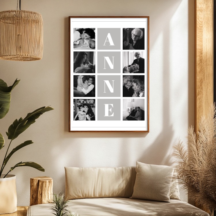 ANNE Harfli Fotoğraf Kolajı | 8 Kare Izgara Tablo | Anneler Günü Minimalist Hediye
