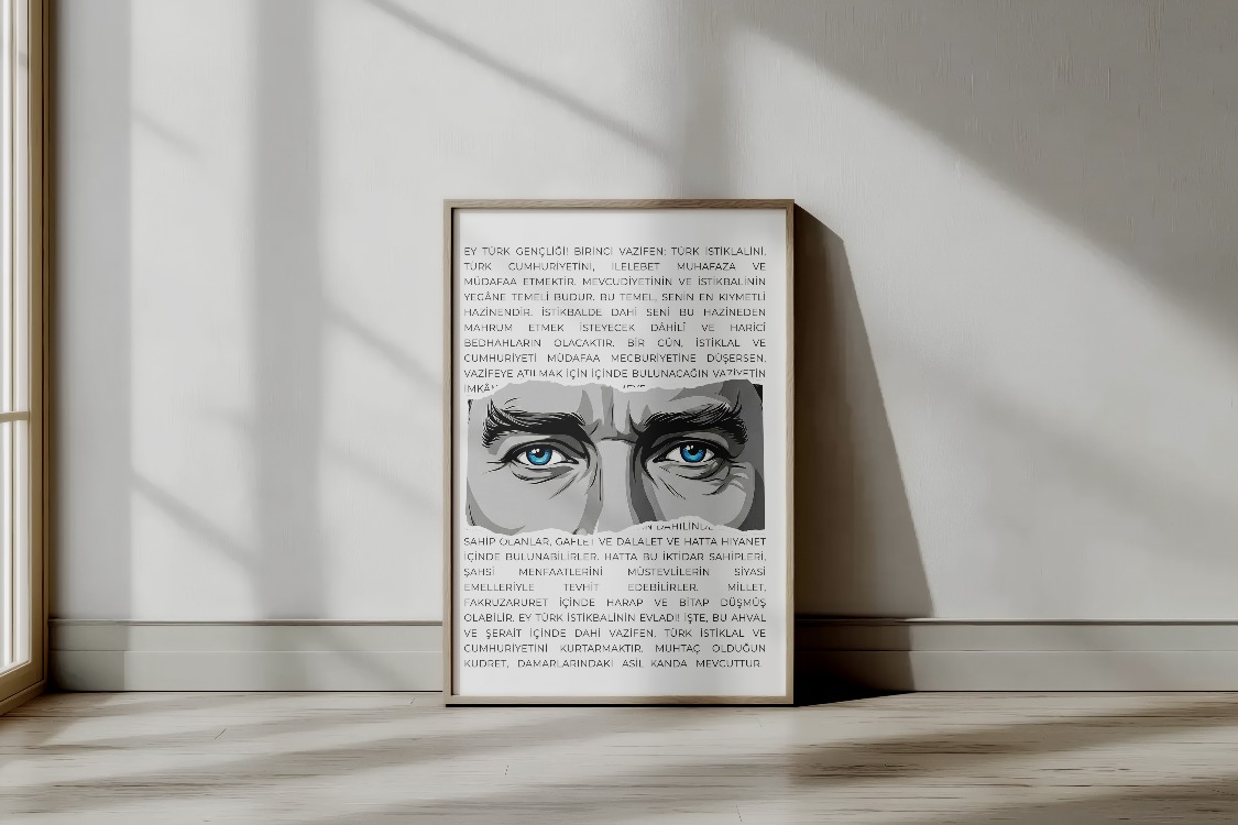 Atatürk Gençliğe Hitabe ve Gözler - Modern Tipografik Tasarım Tablo