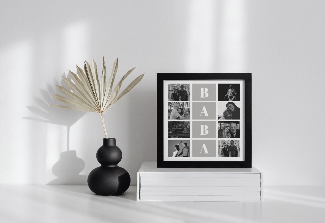 BABA Harfli Fotoğraf Kolajı | 8 Kare Izgara Tablo | Babalar Günü Minimalist Hediye