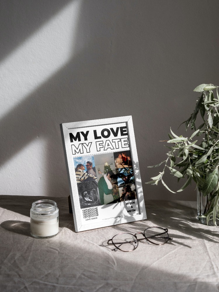 My Love My Fate" 4'lü Fotoğraf Kolajlı & İsimli Modern Poster Tasarımı