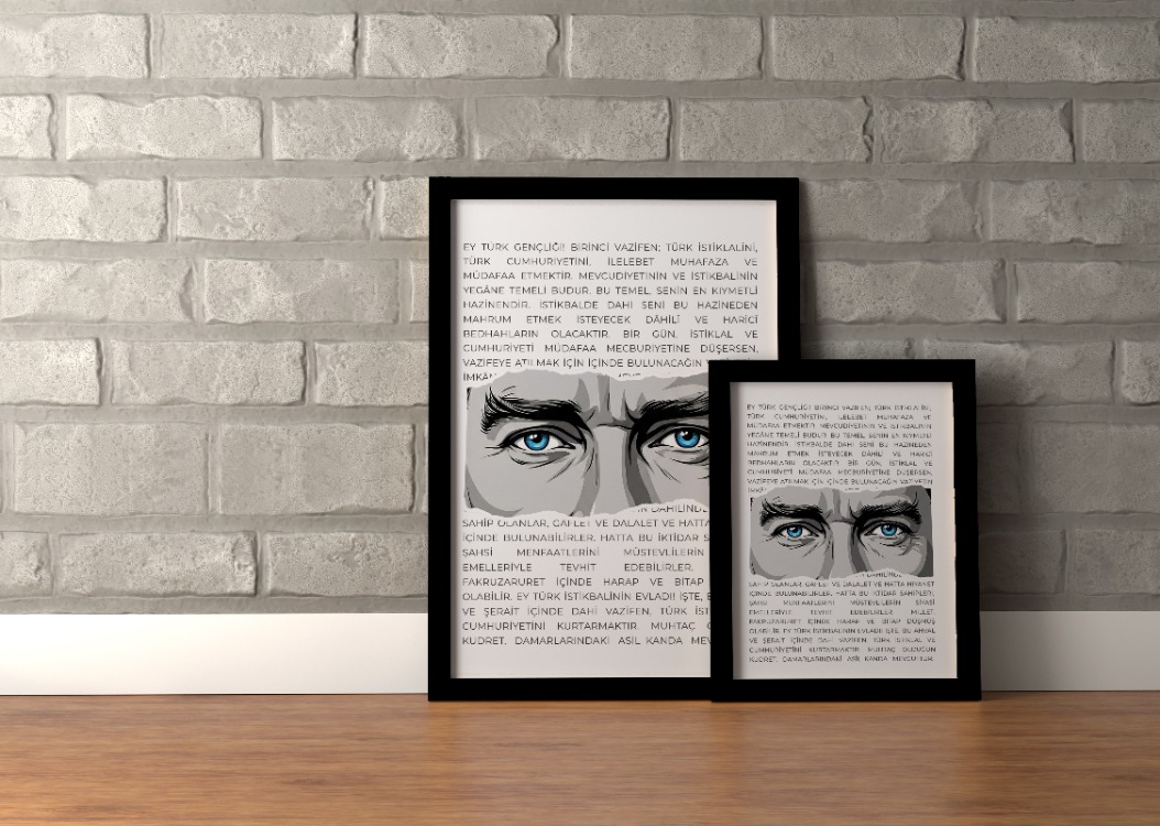 Atatürk Gençliğe Hitabe ve Gözler - Modern Tipografik Tasarım Tablo