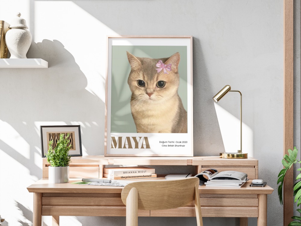 Kişiye Özel Kedi Portre Posteri | Minimal Tek Foto Evcil Hayvan Tasarımı