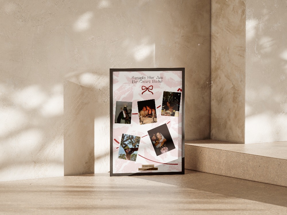 Seninle Her An" Öpücük Temalı Polaroid Kolaj Poster | Eğlenceli Tasarım