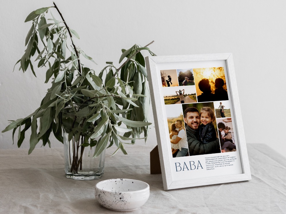 Babaya Kalpten Mesajlı Kolaj | En Samimi Babalar Günü Hediyesi | Kişiye Özel Fotoğraf Tablo