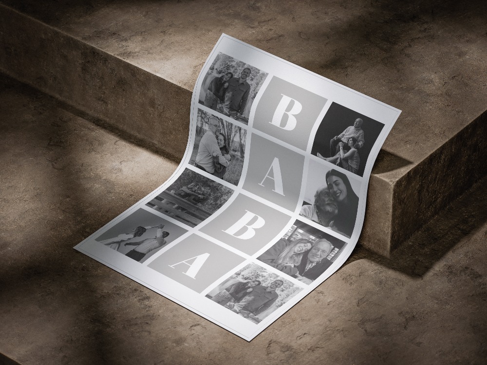 BABA Harfli Fotoğraf Kolajı | 8 Kare Izgara Tablo | Babalar Günü Minimalist Hediye