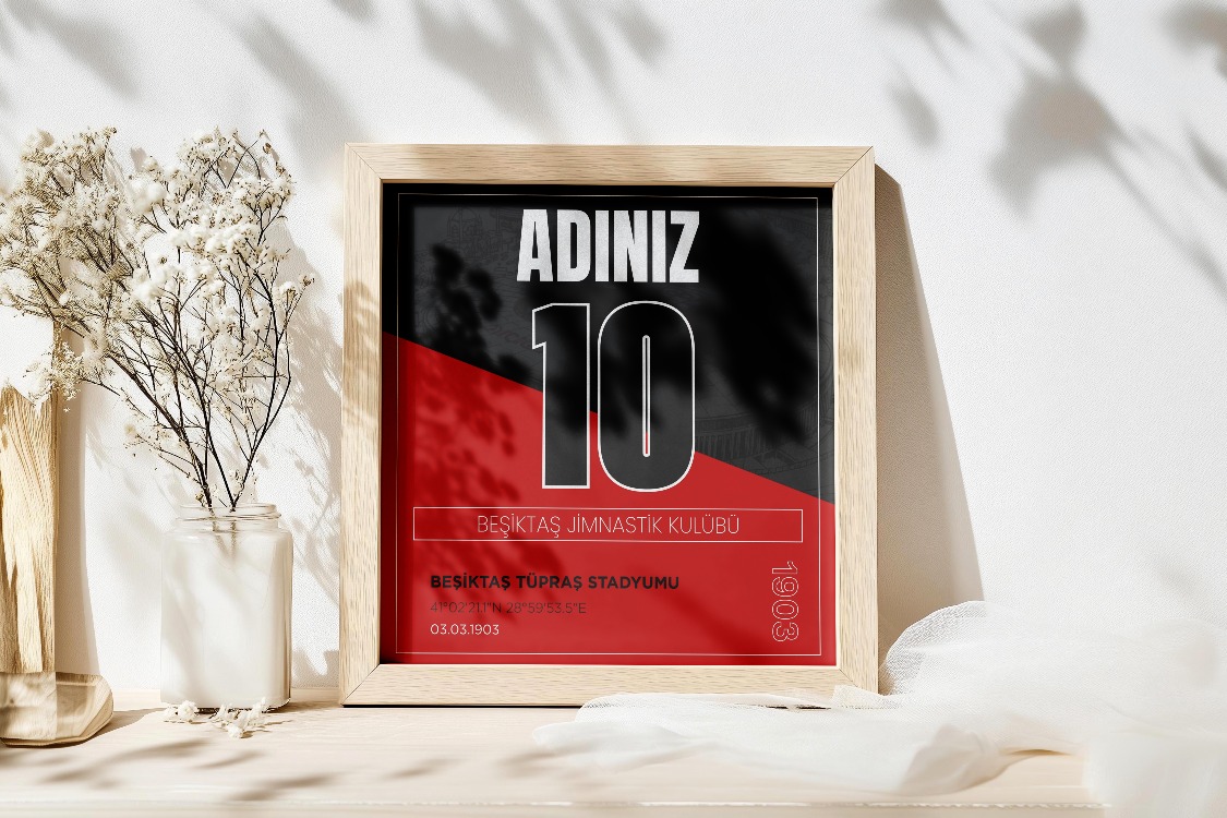 Beşiktaş İsimli Forma Tasarımı Posteri | Kişiselleştirilmiş Kara Kartal Hediyesi