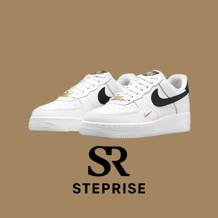 Nike Air Force 1 Essentials White Black Gold Mini Swoosh