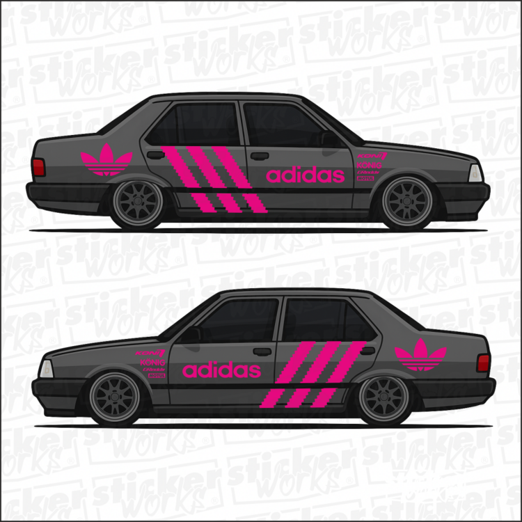 Adidas temalı yan kapı sticker seti ile aracınıza sportif ve özgün bir hava katın!
