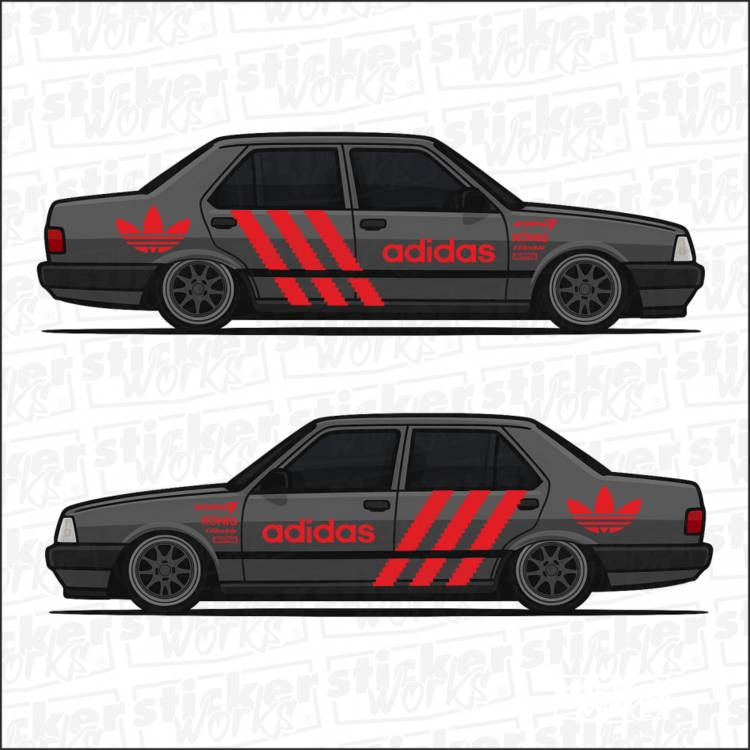 Adidas temalı yan kapı sticker seti ile aracınıza sportif ve özgün bir hava katın!
