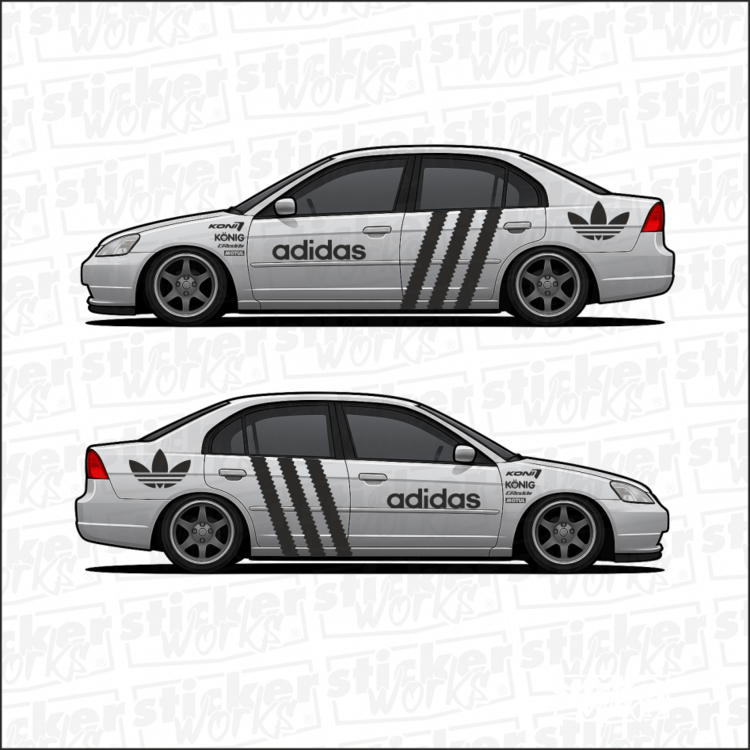 Adidas temalı yan kapı sticker seti ile aracınıza sportif ve özgün bir hava katın!