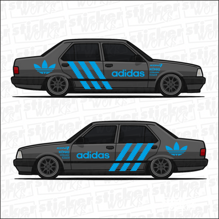 Adidas temalı yan kapı sticker seti ile aracınıza sportif ve özgün bir hava katın!