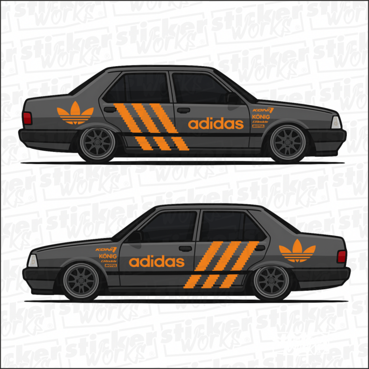 Adidas temalı yan kapı sticker seti ile aracınıza sportif ve özgün bir hava katın!